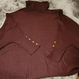 Alfani Brown Turtleneck Sweater with Gold Button Cuff Accents